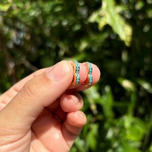 18K Gold Plated Stainless Steel Turquoise stone medium Heart Hoop Earrings